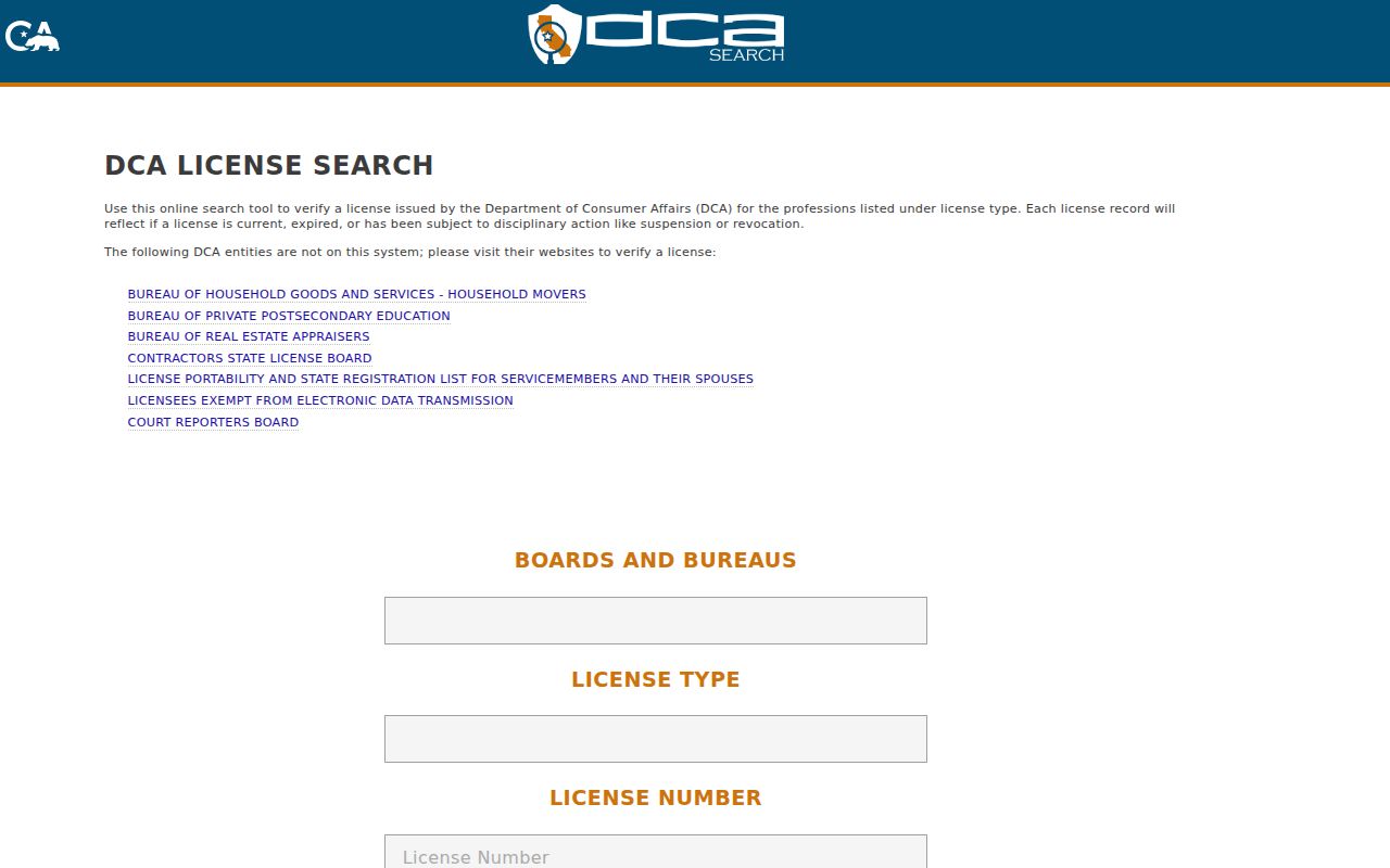 Imperial Beach residents directory view of a California professional license search