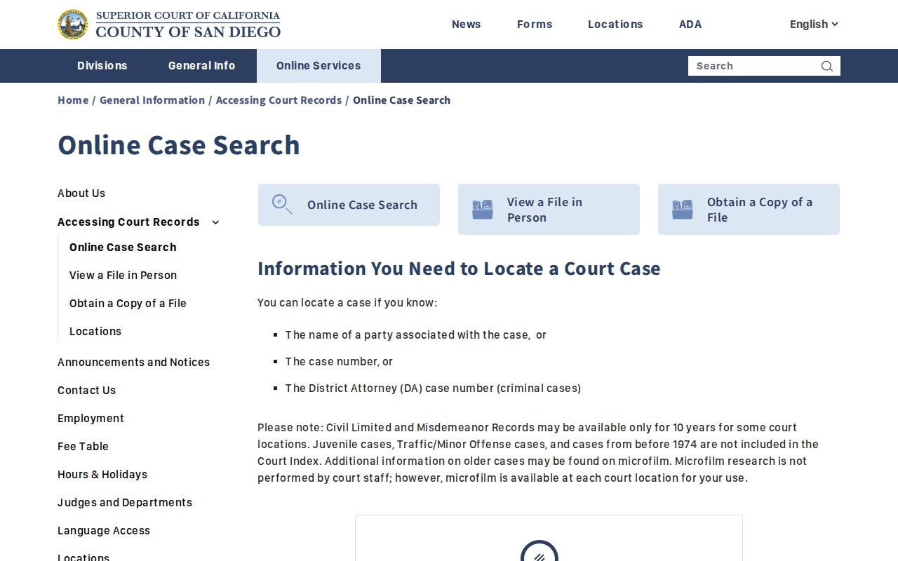 Imperial Beach residents directory view of the Superior Court search