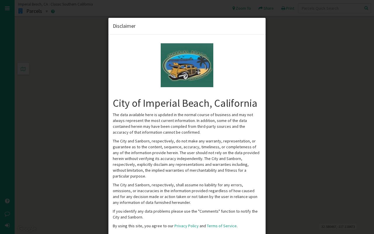 Imperial Beach street directory parcel map and MapGeo property viewer